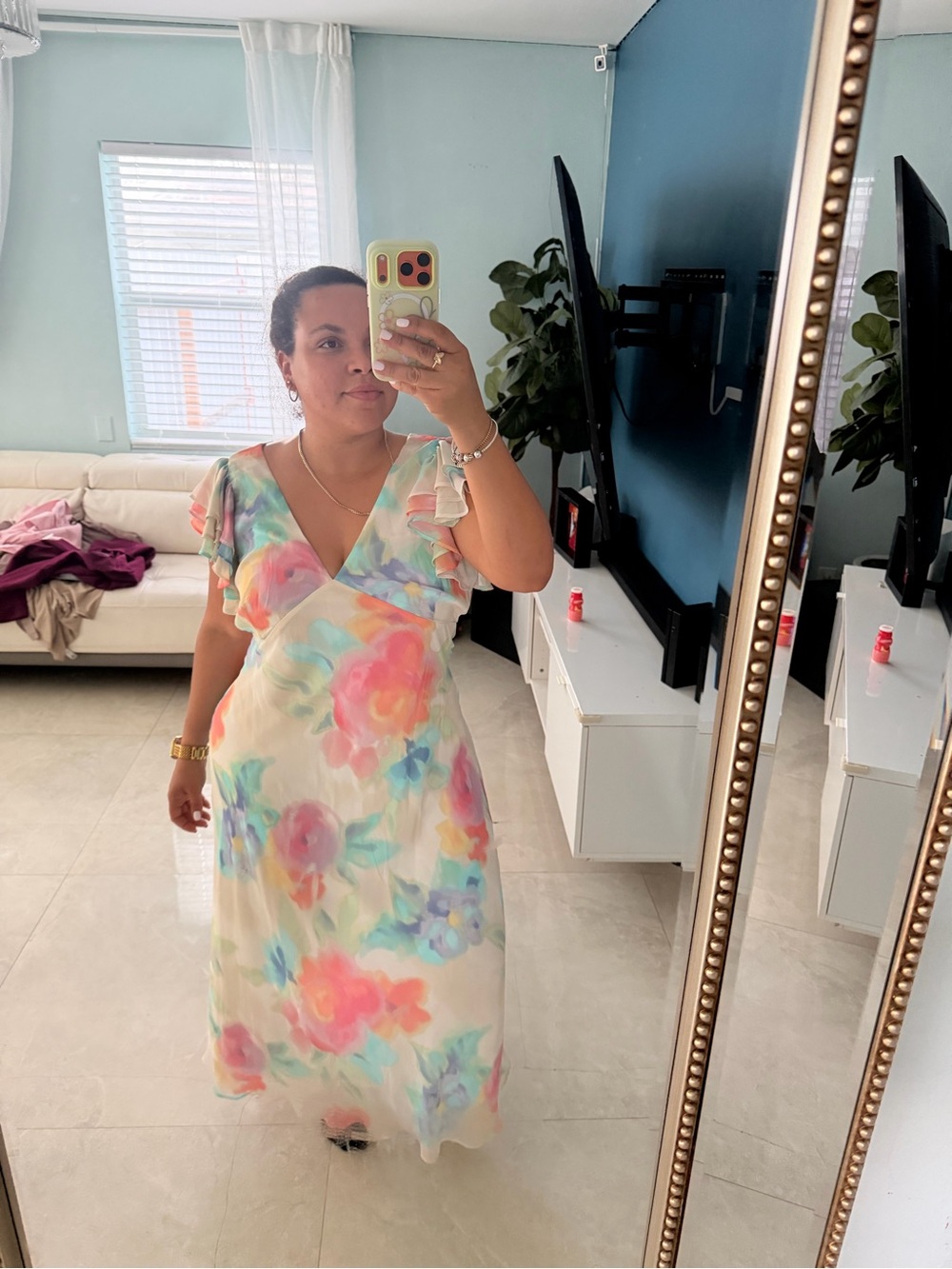 Taylor Pastel Floral Watercolor V‑Neck Maxi Dress